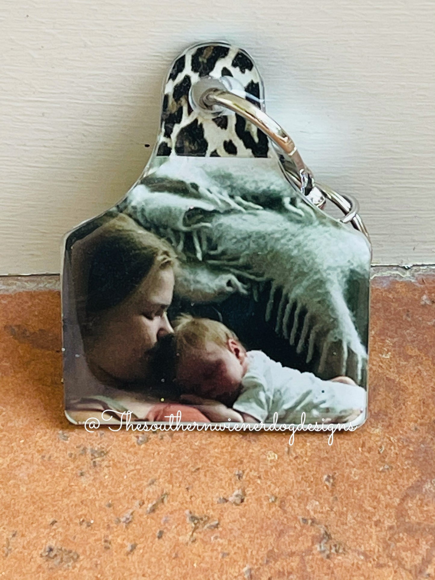 Personalized cow tag keychain