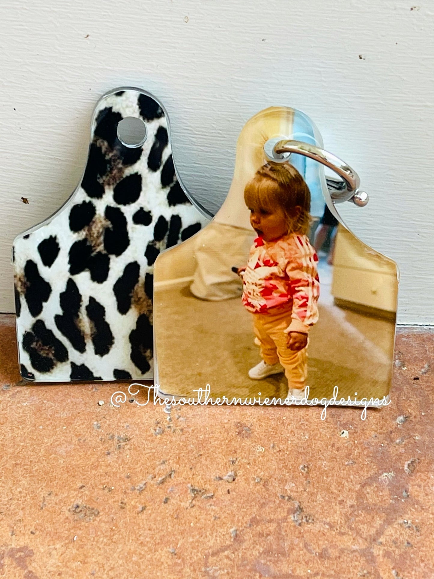 Personalized cow tag keychain