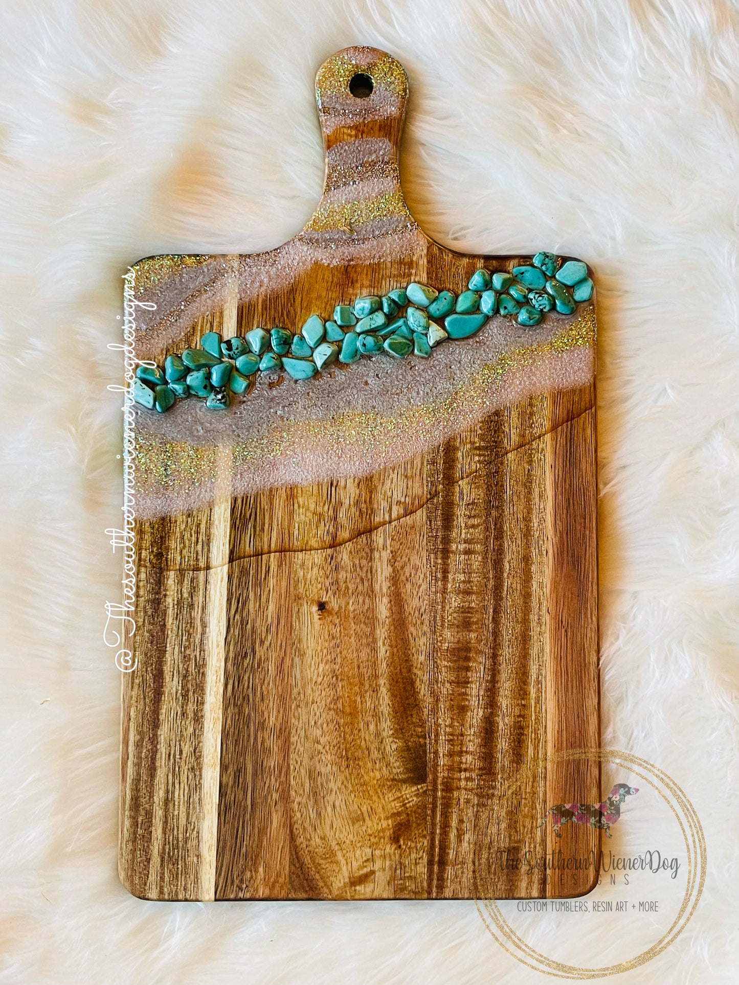 Silver & Turquoise stone Charcuterie(Serving Board)