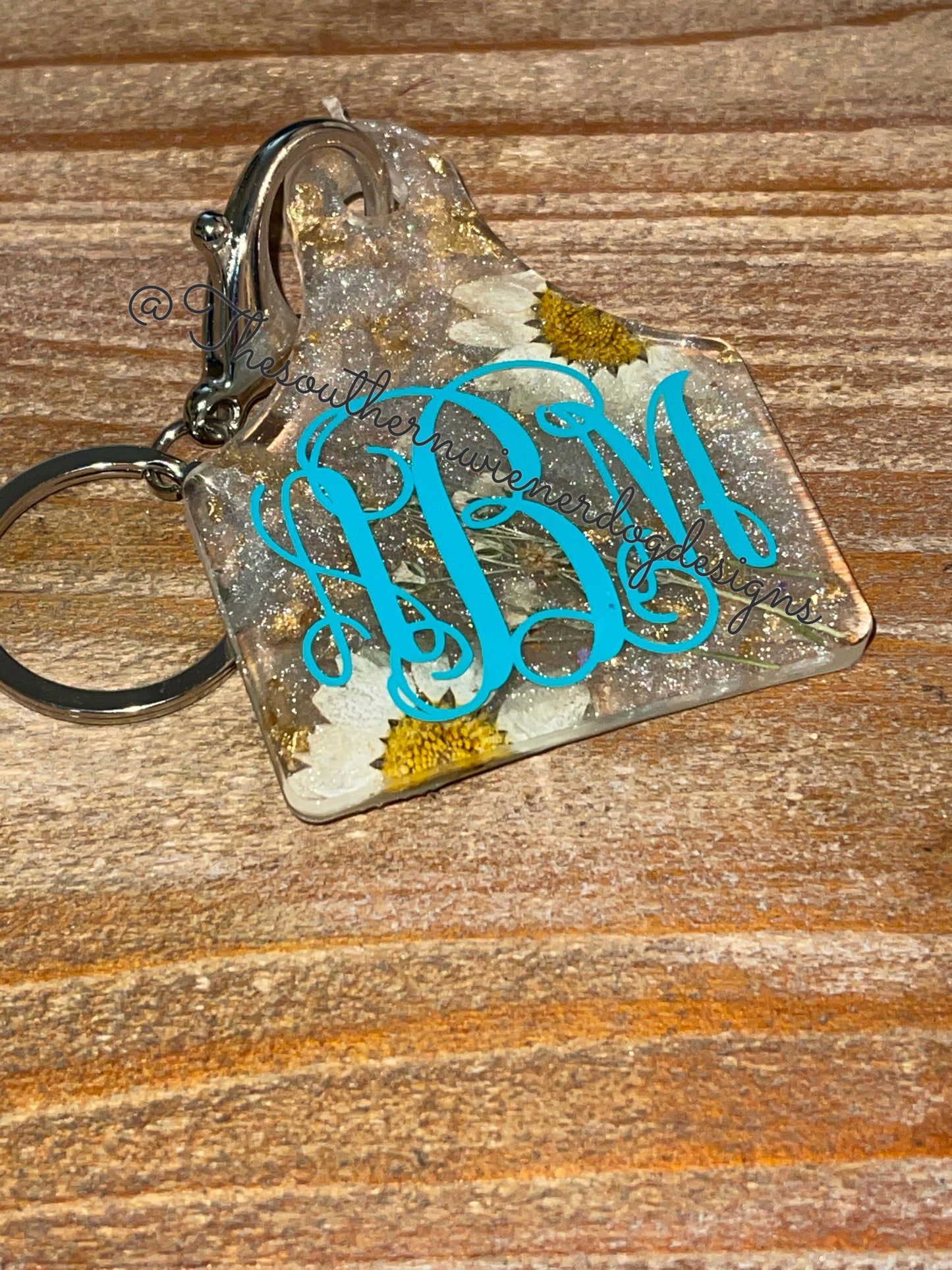 Floral Monogram Cowtag keychain
