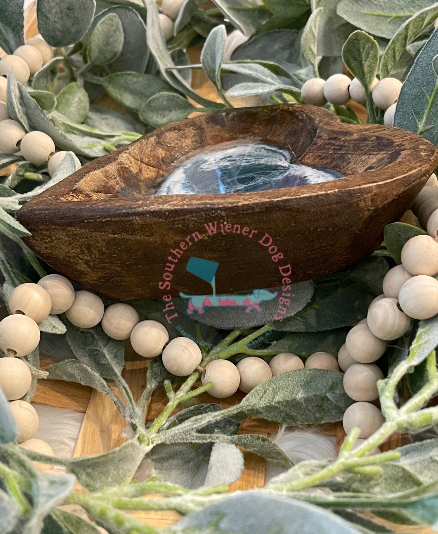 Wood and Ocean wave jewelry tray