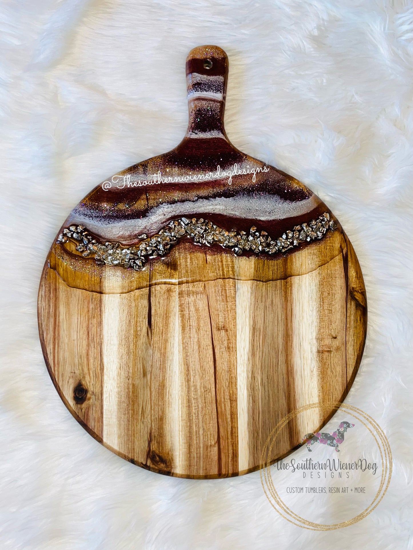 Round Medium Red and silver Charcuterie(Serving Board)